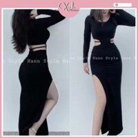 Đầm body tay dài xẻ tà hở eo (SN007)