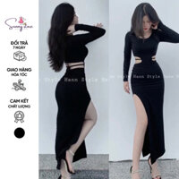 Đầm body tay dài xẻ tà hở eo (SN007)