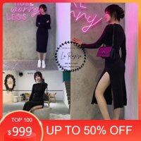 Đầm Body Tay Dài Xẻ Tà Style Ulzzang Chất Thun Bozip (ảnh thật sàn)
