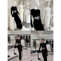 Đầm body tay dài xoắn eo phối ren sang chảnh