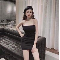 Đầm Body Thun Đen 2 Dây Mảnh