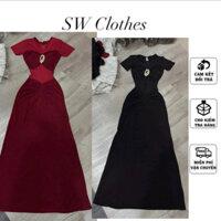 Đầm body thun nhũ ánh eo lưới tay ngắn đinha đá xuông dài sang chảnh