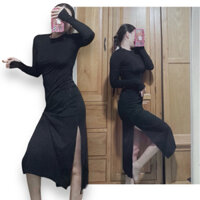 Đầm body thun tay dài xẻ tà hai bên ( Quận Tân Phú, Hoả tốc HCM )