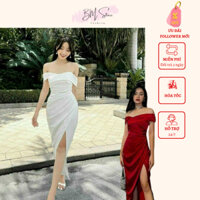 Đầm body trễ vai dáng dài xẻ tà (có mút) phong cách sang trọng, cuốn hút cho nàng đi tiệc