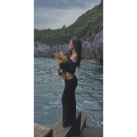 Đầm body trễ vai dây eo dáng dài đuôi cá