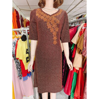 Đầm Body Trung Niên Kim Tuyến ép đá Tay Lỡ  Tinh Tế Dự Tiệc - Màu Đỏ vàng ánh kim + màu vàng ánh kim Giá 290k