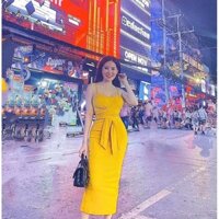 đầm body vàng chéo dây bao chất vải
