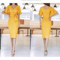 ĐẦM BODY VÀNG TAY XẺ THẮT NƠ
-252