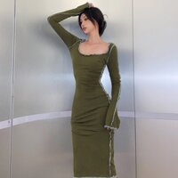 đầm body xanh rêu hiện đại