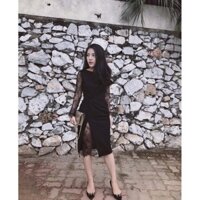 Đầm body xoắn eo ren sang chảnh