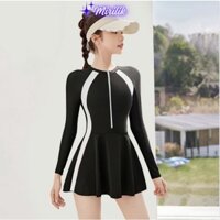 Đầm bơi tay dài Váy bơi màu đen chính hãng YouYou che nắng Bikini một mảnh kín đáo Đồ bơi nữ Mirilik