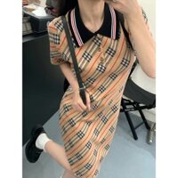 Đầm Burberry2563 Phong Cách Mới Cổ Áo polo Đầm Dệt Kim Kẻ Sọc Thường Ngày