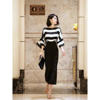 Đầm cánh dơi hoạ tiết sọc. Nhập QC