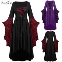 Đầm Cánh Dơi Phối Ren Xếp Ly Phong Cách gothic Hóa Trang halloween Cho Nữ