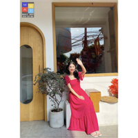 Đầm Cánh Tiên Freesize Maxi Đẹp Cao Cấp Bo Chun Ôm Dáng Màu Hồng Sen