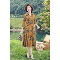 Đầm cao cấp , đầm trung niên tặng mẹ mẫu mới nhất năm nay - Vàng - 3XL