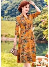 Đầm cao cấp , đầm trung niên tặng mẹ mẫu mới nhất năm nay - Vàng - 4XL