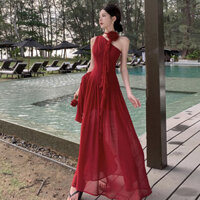 Đầm Cao Cấp Không Tay Phong Cách Hy Lạp Drap Gợi Cảm Váy Dài Hot Girl Pure Desire Slimer Look