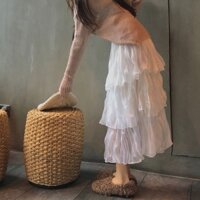 Đầm cạp cao Chân váy chiffon kiểu xếp ly xinh xắn thời trang cho nữ