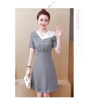 ĐẦM CARO BIG SIZE FORM A RỘNG CỔ VEST V KIỂU RỚT VAI CHẤT DÀY DẶN CAO CẤP