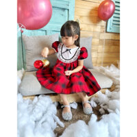 Đầm caro đỏ phối ren ngực tiểu thư