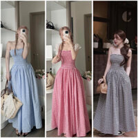 Đầm Caro Quây Ngực Bo Chun, Đầm Maxi Kẻ Caro Dáng Dài Cúp Ngực Dáng Xoè Sang Chảnh Đi Chơi Biển Dự tiệc (A141)