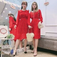 Đầm chấm bi cổ sen bèo