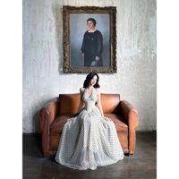 Đầm chấm bi cổ yếm có mút ngực corset dáng maxi dài đi chơi đi du lịch thời tranv nữ cao cấp