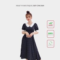 ĐẦM CHẤM BI VIỀN CỔ REN TRẮNG - NHATVY D1520 , ་