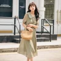 Đầm chấm bi voan dập ly (kèm hình thật)