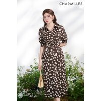 Đầm Charmilles hoa nhí nhún eo Nâu 24MD123ND