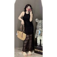 Đầm chất ren có lót thời trang thiết kế nữ cổ tròn dây đầm sát nách váy dài xòe nhẹ nhàng sang trọng