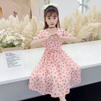 Đầm Chiffon Cổ Lá Sen Phong Cách Hàn Quốc Ngọt Ngào Thời Trang Mùa Hè Cho Bé Gái