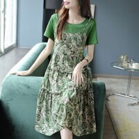 Đầm Chữ A Giả Hai Mảnh Tay Ngắn Vải Cotton Phối Voan Nhẹ In Họa Tiết Thời Trang Mùa Hè Hàng Mới 2023