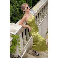 Đầm clara 2 dây lụa xanh lá mạ