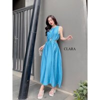 Đầm CLARA khoét eo xanh dương xanh navi