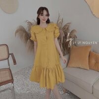 Đầm cổ sen xòe cúc dọc