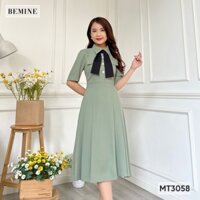 Đầm cổ sơ mi xếp ly tùng có nơ BEMINE MT3058XANH