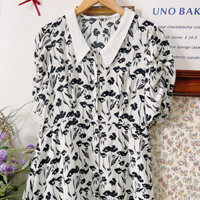 Đầm cổ sơmi hoa đen