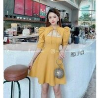 Đầm cổ tàu tay phồng khoét ngực fashionzero - 70129