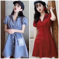 Đầm cổ thuỷ thủ viền đen 2 màu xuongvnxk (kèm hình thật)