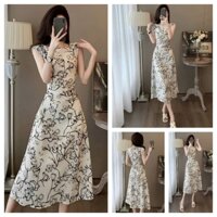 ĐẦM CỔ THUYỀN CHẤT COTTON LẠNH IN HOẠ TIẾT SANG TRỌNG✨đơn giản nhưng đẹp, thu hút ánh nhìn😚đi chơi,đi tiệc,đi làm🫰