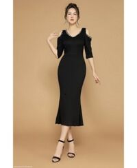 ĐẦM CỔ TIM HỞ 2 VAI KẾT NGỌC TRAI -2618