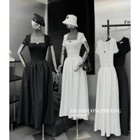 Đầm cổ U Phối Thô Thiết Kế Nơ Ngực Dáng Maxi-Đầm Đi Biển Nhẹ Nhàng