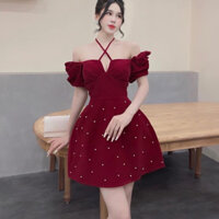 đầm cổ u tay phồng siêu xinh,váy nữ xè cho bạn gái diện đi chơi noel hay tết di tiệc siêu xinh