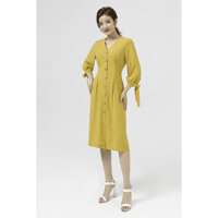 Đầm cổ V nẹp khuy cài ly eo Lamer V63R21Q001 - Vàng - S