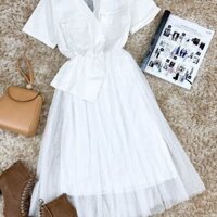 Đầm cổ v vạt chéo phôid chân váy voan