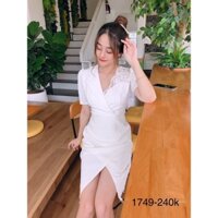 Đầm cổ vest phối ren