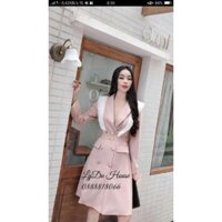 đầm cổ vest viên bèo tay dài