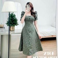 ĐẦM CỔ VUÔNG BIG SIZE DỰ TIỆC HOẠ TIẾT HOA NHÍ DỄ THƯƠNG - Xanh - XL